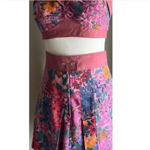 One of a Kind Floral Vintage Styled Two-Piece Playsuit Set Retro Pin Up Pink